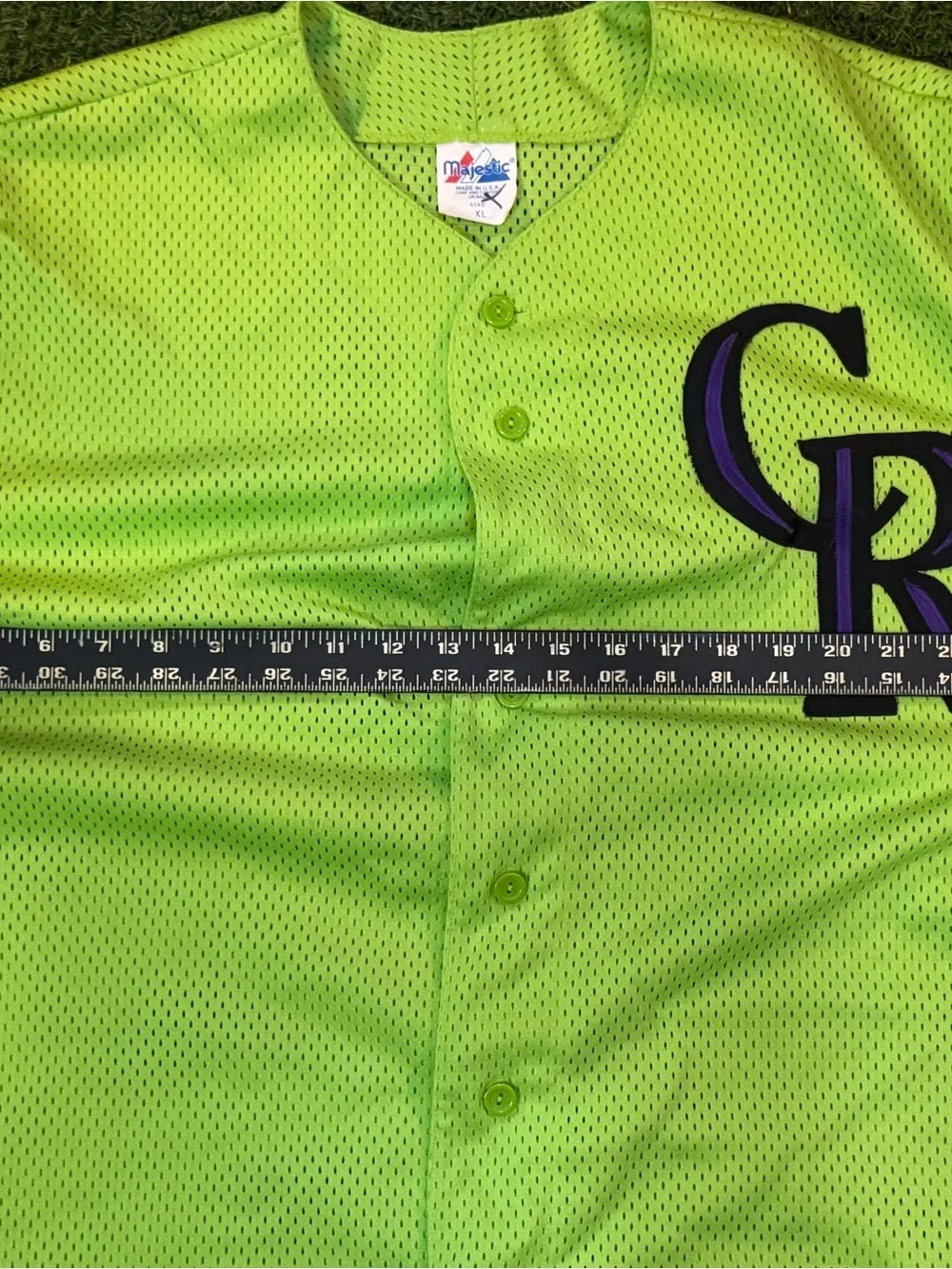 Majestic Neon Green Colorado Rockies Mesh Button-Up Jersey with Purple CR Patch - Picture 2 of 7